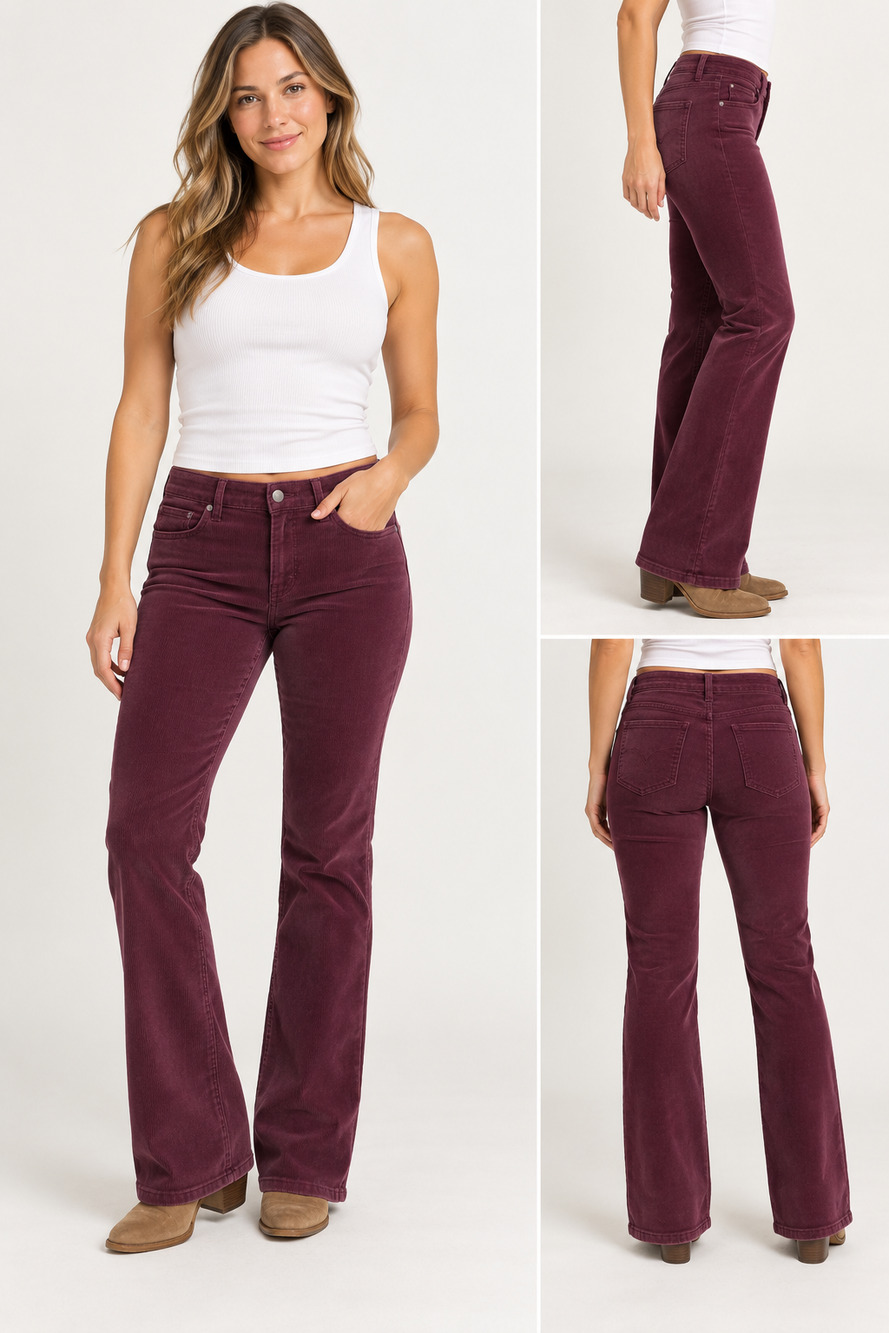 Lands end mid rise boot cut maroon burgundy velour cords sz 8 EUC career casual